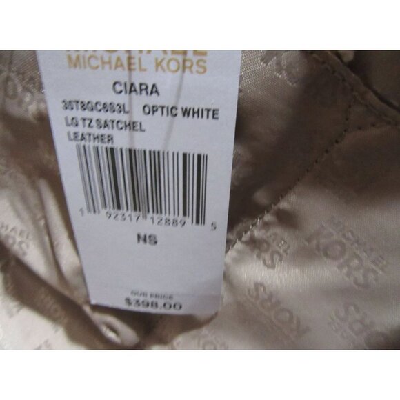 Michael Kors Ciara Large Top Zip Saffiano Leather Satchel Handbag Optic White - Picture 6 of 9